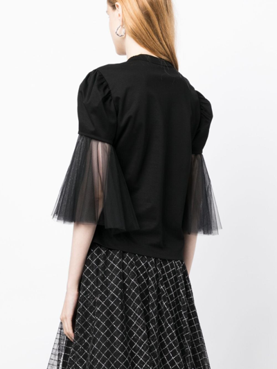 Noir Kei Ninomiya Tulle-sleeves Cotton T-shirt In Black