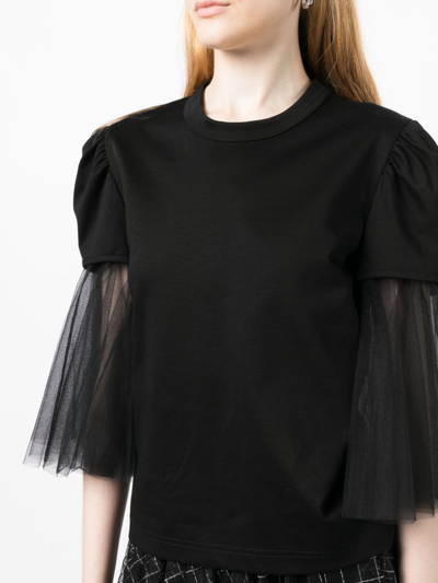 Shop Noir Kei Ninomiya Tulle-sleeves Cotton T-shirt In Black