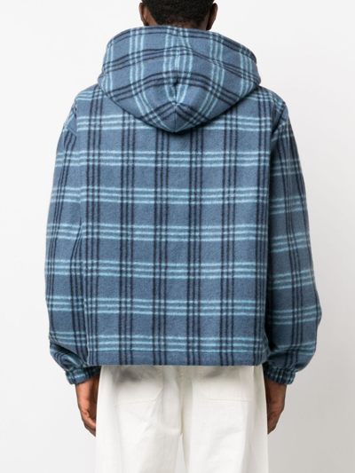 Marni Logo-patch Check-print Jacket In Blue