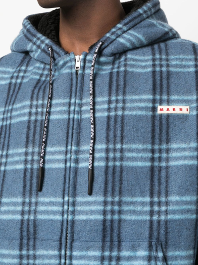 Marni Logo-patch Check-print Jacket In Blue