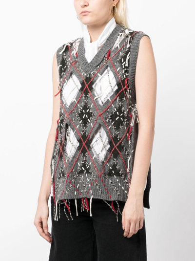 Shop Maison Margiela Cut-out Knitted Tank Top In Grey