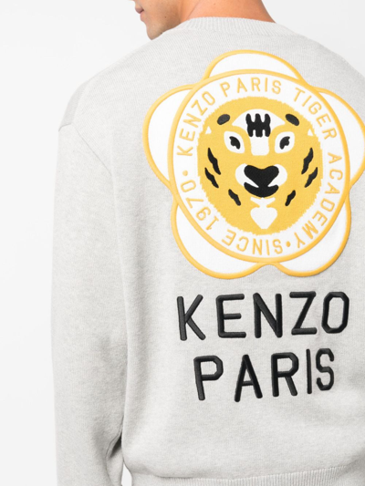 Shop Kenzo Tiger Academy V-neck Cardigan In Grey