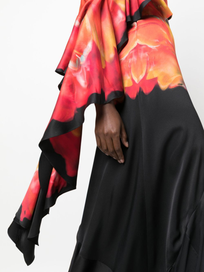 Shop Alexander Mcqueen Solarised Orchid-print Ruffled Dress In Black