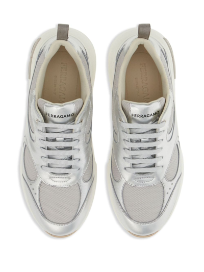 Shop Ferragamo Logo-print Lace-up Sneakers In Silver
