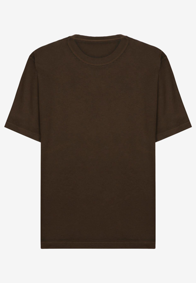 Dolce & Gabbana Cotton T-shirt With Logo Print In Brown