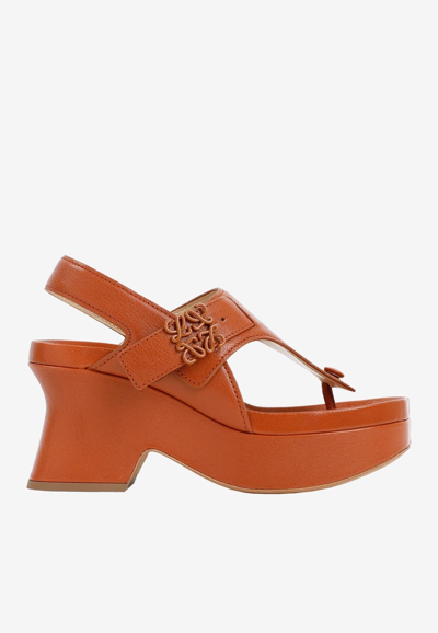 Shop Loewe Ease 90 Nappa Leather Platform Sandals In Tan