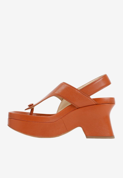 Shop Loewe Ease 90 Nappa Leather Platform Sandals In Tan