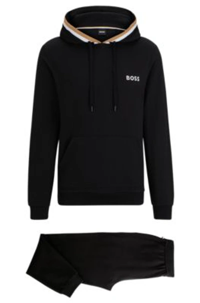 Hugo Boss Cotton Loungewear Set With Signature Stripes And Logos In Black