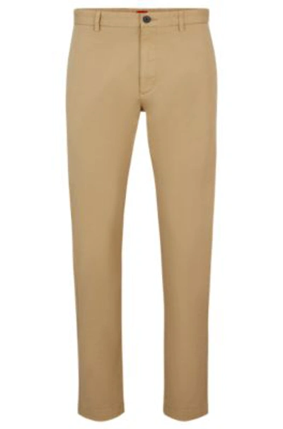 Hugo Boss Slim-fit Trousers In Stretch-cotton Gabardine In Beige