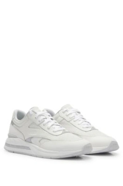 Shop Hugo Boss Low-top Trainers With Perforated And Plain Leather In White