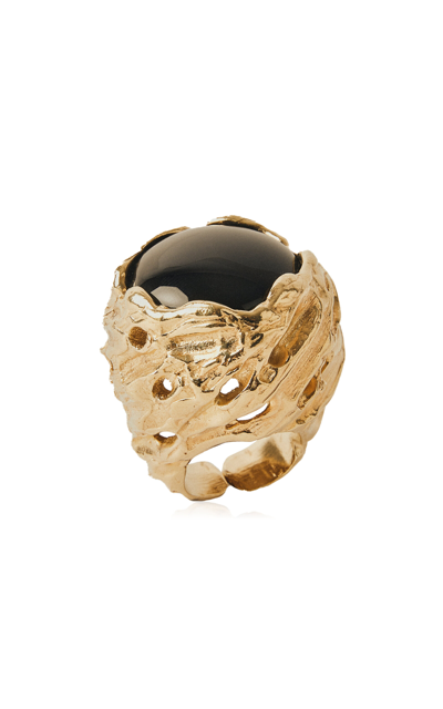 Shop Paola Sighinolfi Pietra 18k Gold-plated Ring In Black