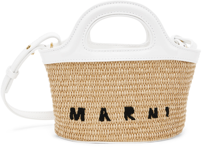 Shop Marni Kids Tan & White Micro Tropicalia Tote In Z0t01