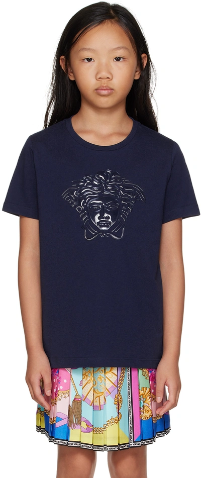 Shop Versace Kids Navy Medusa T-shirt In 2u740-navy+navy
