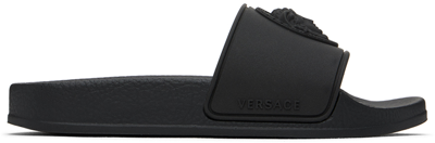 Shop Versace Kids Black Medusa Slides In 1b000-black