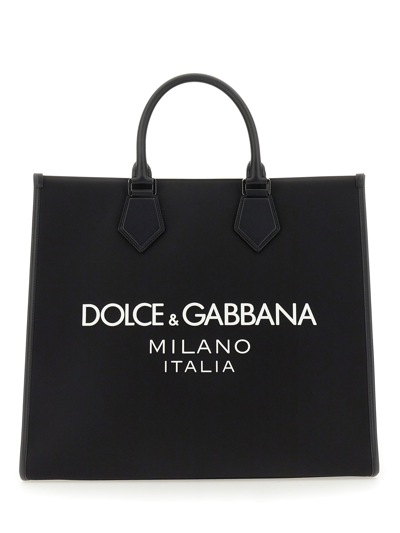 Dolce & Gabbana Large Rubberized Logo Top Handle Bag In Black