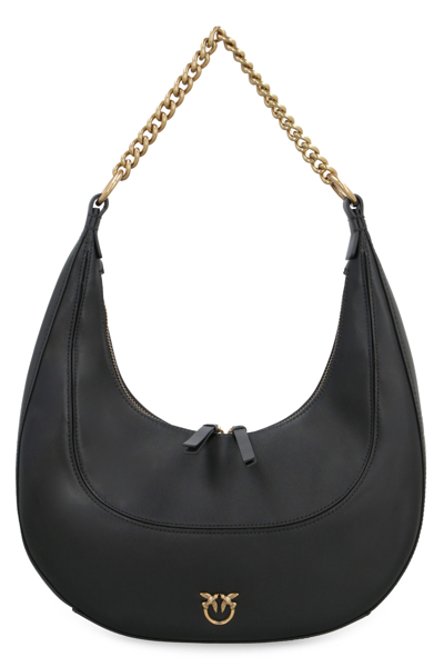 Shop Pinko Brioche Leather Hobo-bag In Black