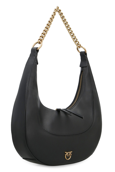 Shop Pinko Brioche Leather Hobo-bag In Black