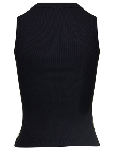 Shop Des Phemmes Black Tank Top With Embroidery And Rhinestones In Semi-sheer Tulle Woman