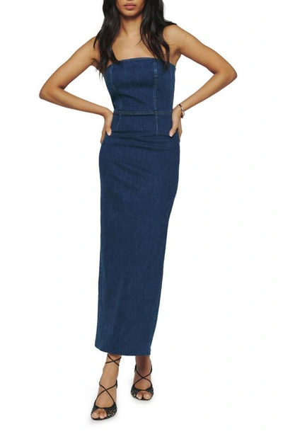 Shop Reformation Eugenia Strapless Denim Dress In Simcoe