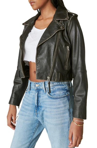 Shop Lucky Brand Distressed Crop Leather Moto Jacket In Washed Black