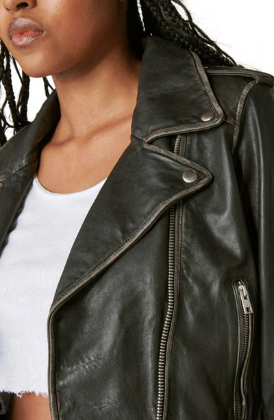 Shop Lucky Brand Distressed Crop Leather Moto Jacket In Washed Black