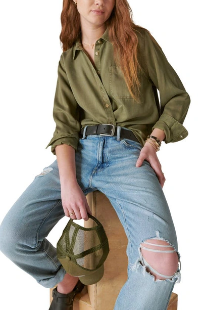 Shop Lucky Brand Solid Oversize Shirt In Olive