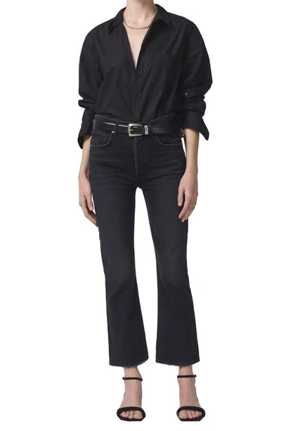 Shop Citizens Of Humanity Isola Frayed Crop Bootcut Jeans In Stormy