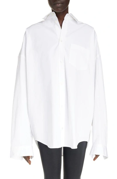 Shop Balenciaga Oversize Cocoon Cotton Poplin Button-up Shirt In White