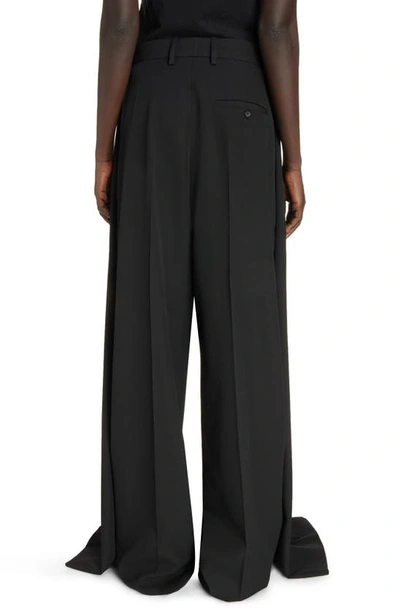 Shop Balenciaga Double Front Wide Leg Wool Trousers In Black