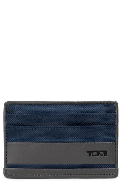Shop Tumi Ballistic Nylon & Leather Card Case In Navy/ Grey