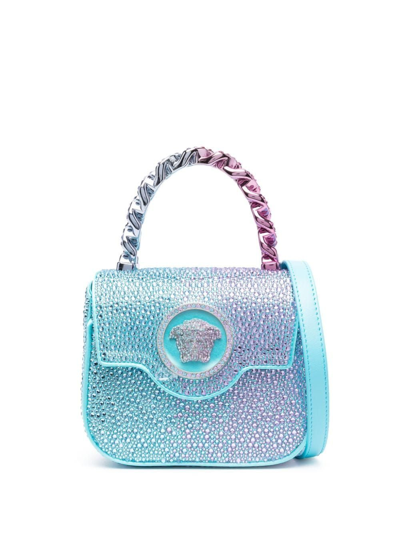 Shop Versace Blue Crystal La Medusa Mini Bag