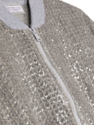 Shop Brunello Cucinelli Zip-up Sequinned Bomber Jacket In Grey