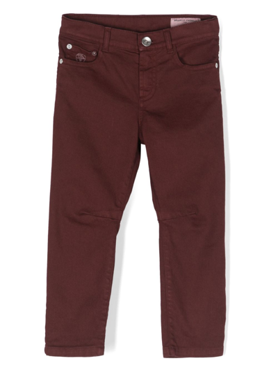 Shop Brunello Cucinelli Logo-embroidered Straight-leg Jeans In Red
