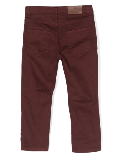 Shop Brunello Cucinelli Logo-embroidered Straight-leg Jeans In Red