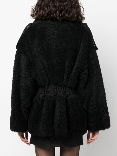 Shop The Mannei Jordan Double-breasted Shearling Coat In Black