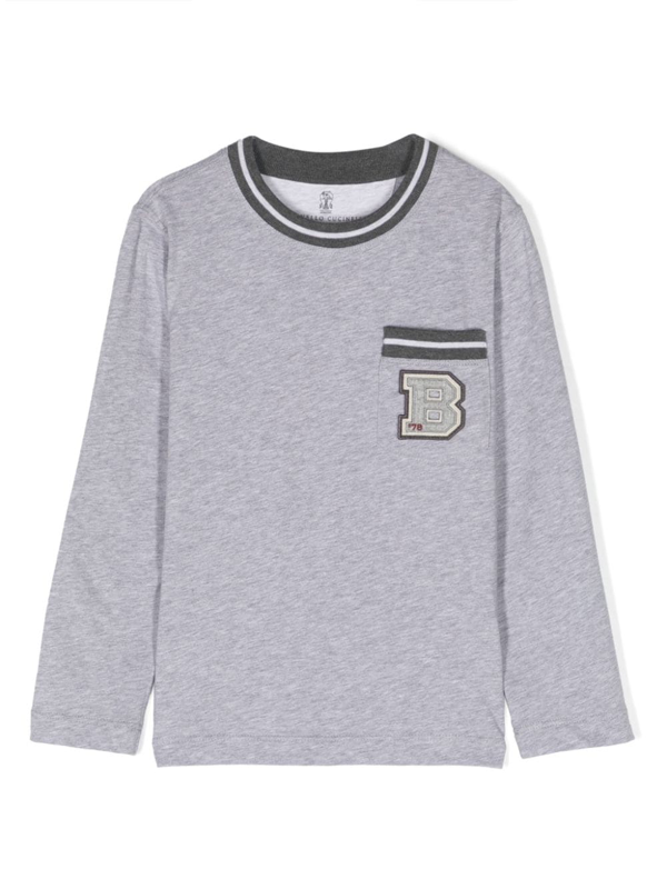 Brunello Cucinelli Kids logo-patch striped cotton shirt - White