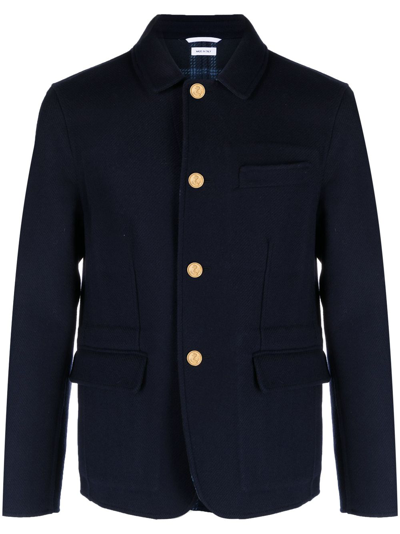 Shop Thom Browne Single-breasted Virgin-wool Coat In Blue