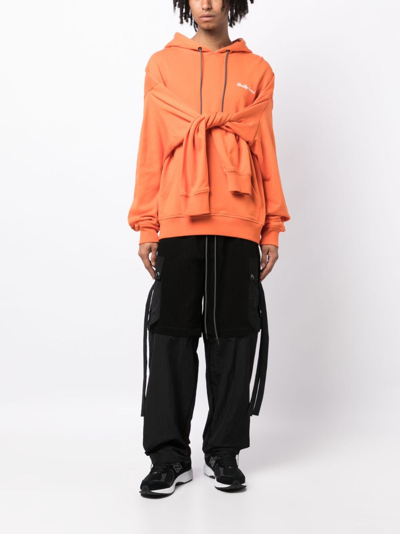 Shop Mostly Heard Rarely Seen Double-sleeve Layered Cotton Hoodie In Orange