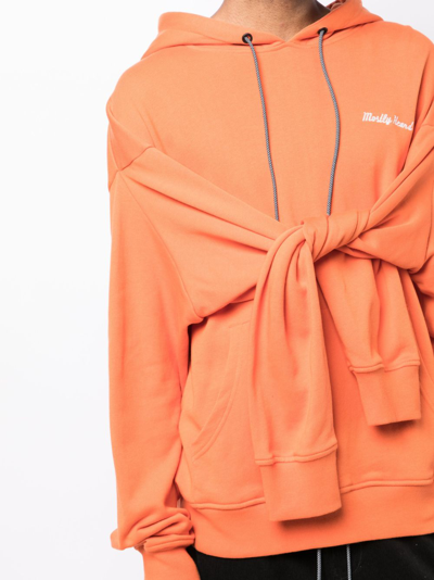 Shop Mostly Heard Rarely Seen Double-sleeve Layered Cotton Hoodie In Orange