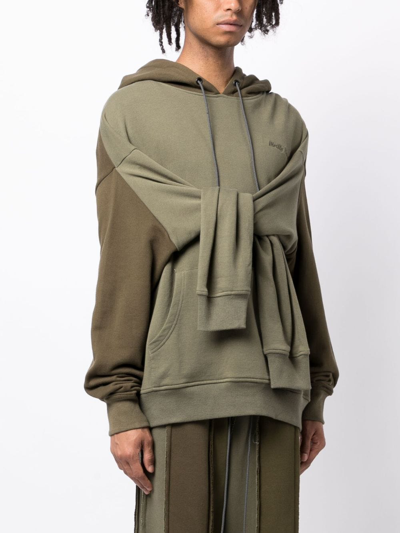 Shop Mostly Heard Rarely Seen Double-sleeve Layered Cotton Hoodie In Green