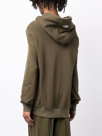 Shop Mostly Heard Rarely Seen Double-sleeve Layered Cotton Hoodie In Green