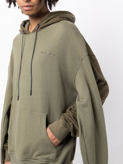 Shop Mostly Heard Rarely Seen Double-sleeve Layered Cotton Hoodie In Green