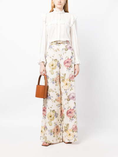 Shop Zimmermann Floral-print Linen Wide-leg Trousers In Multicolour