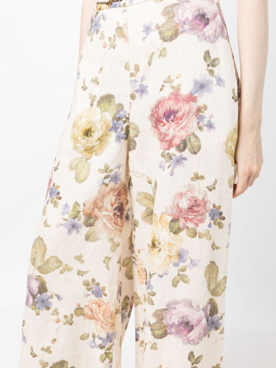 Shop Zimmermann Floral-print Linen Wide-leg Trousers In Multicolour