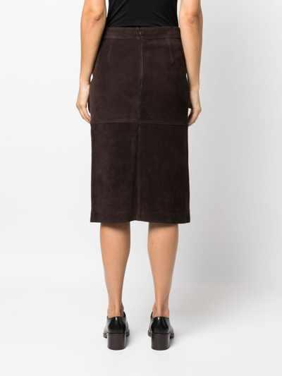 Shop Totême Suede Midi Skirt In Brown