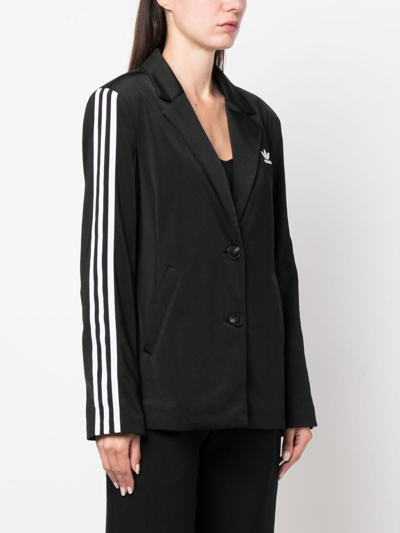 Shop Adidas Originals Logo-embroidered Striped Blazer In Black