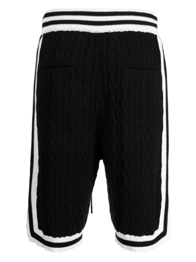 Shop Mostly Heard Rarely Seen Cable-knit Striped Track Shorts In Black