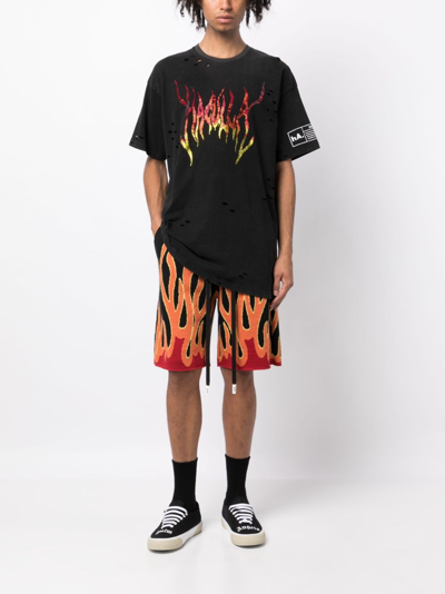Shop Haculla Un In Flames Intarsia-knit Shorts In Black