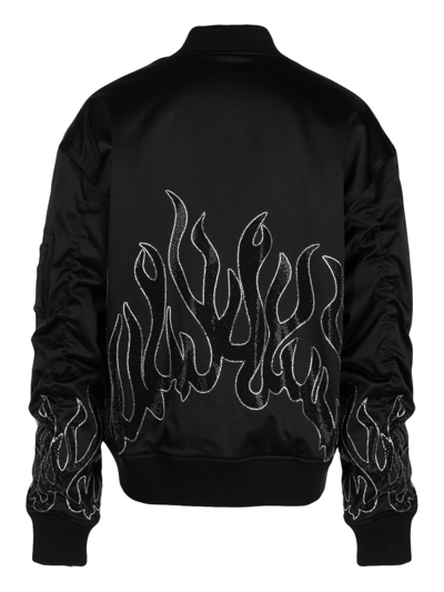 Haculla Flame-print Zipped Bomber Jacket In Black