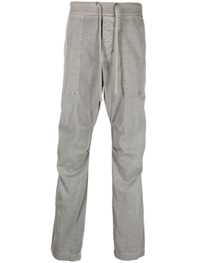 Shop James Perse Slub-textured Drawstring Straight-leg Trousers In Grey